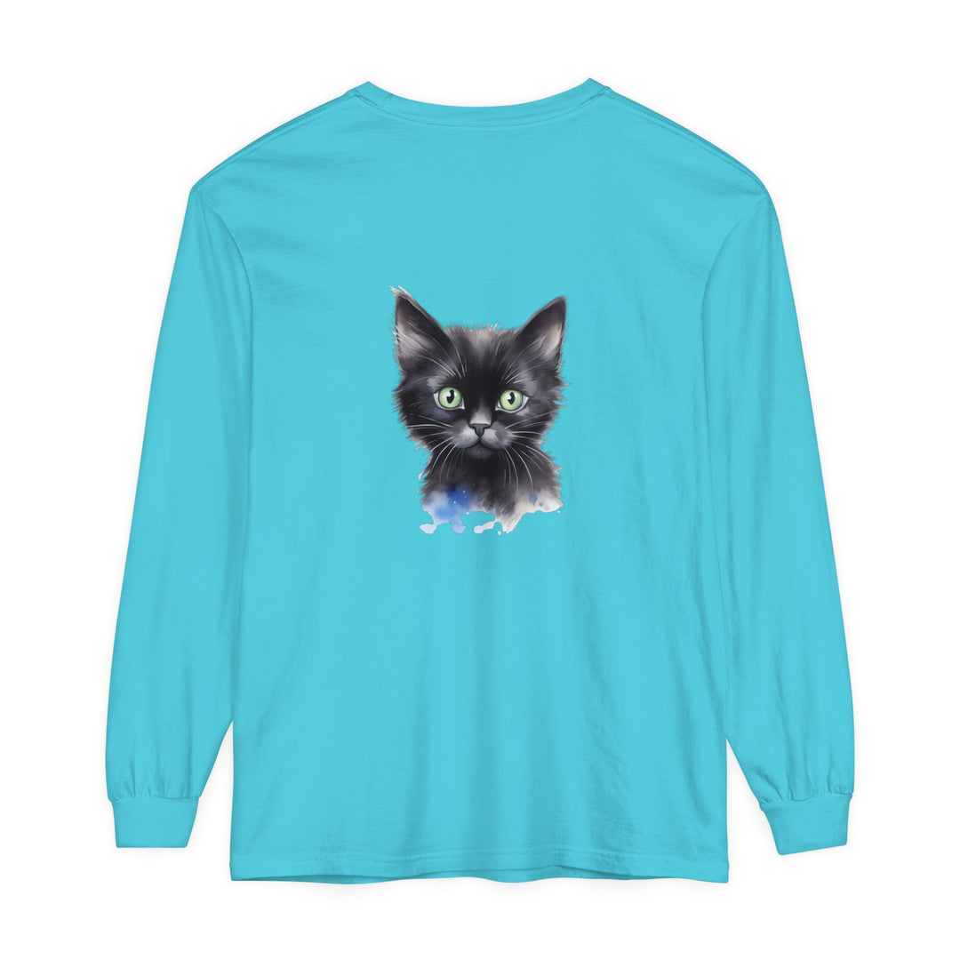 Black Cat Watercolor Unisex T-Shirt - a comfortable and stylish clothing option for cat lovers, featuring a vibrant watercolor design of a black cat on a unisex t-shirt