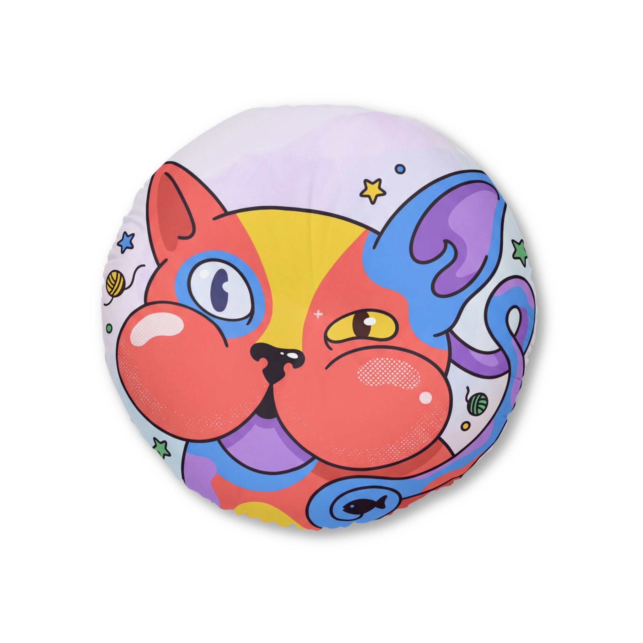 Surreal Cute Cat Round Floor Pillow — Playful Cozy Cushion
