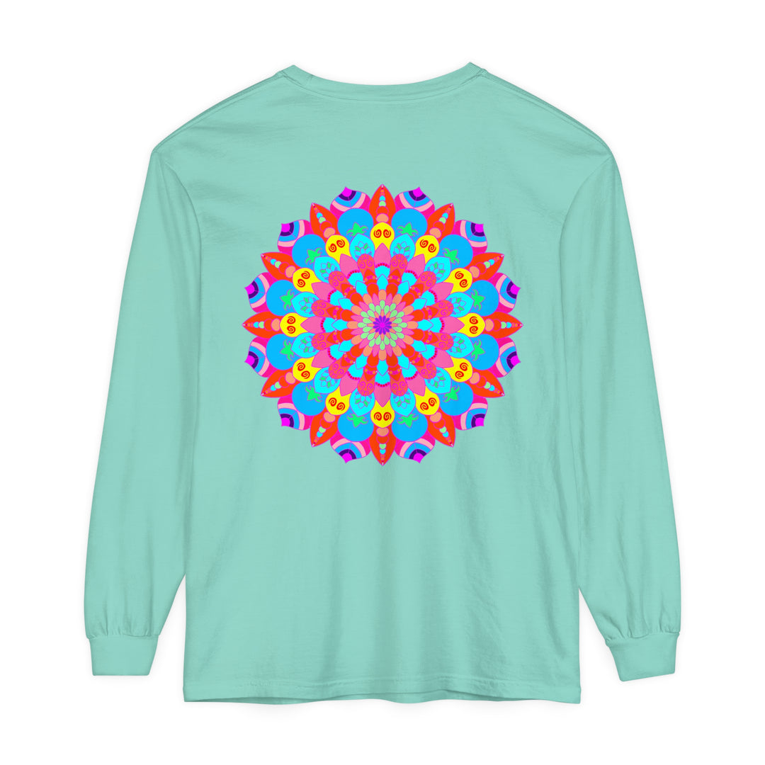 Vibrant and intricate mandala design on a long sleeve unisex t-shirt