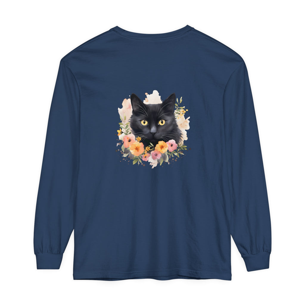 Black Cat Floral Portrait Unisex T-Shirt featuring a beautiful and intricate design