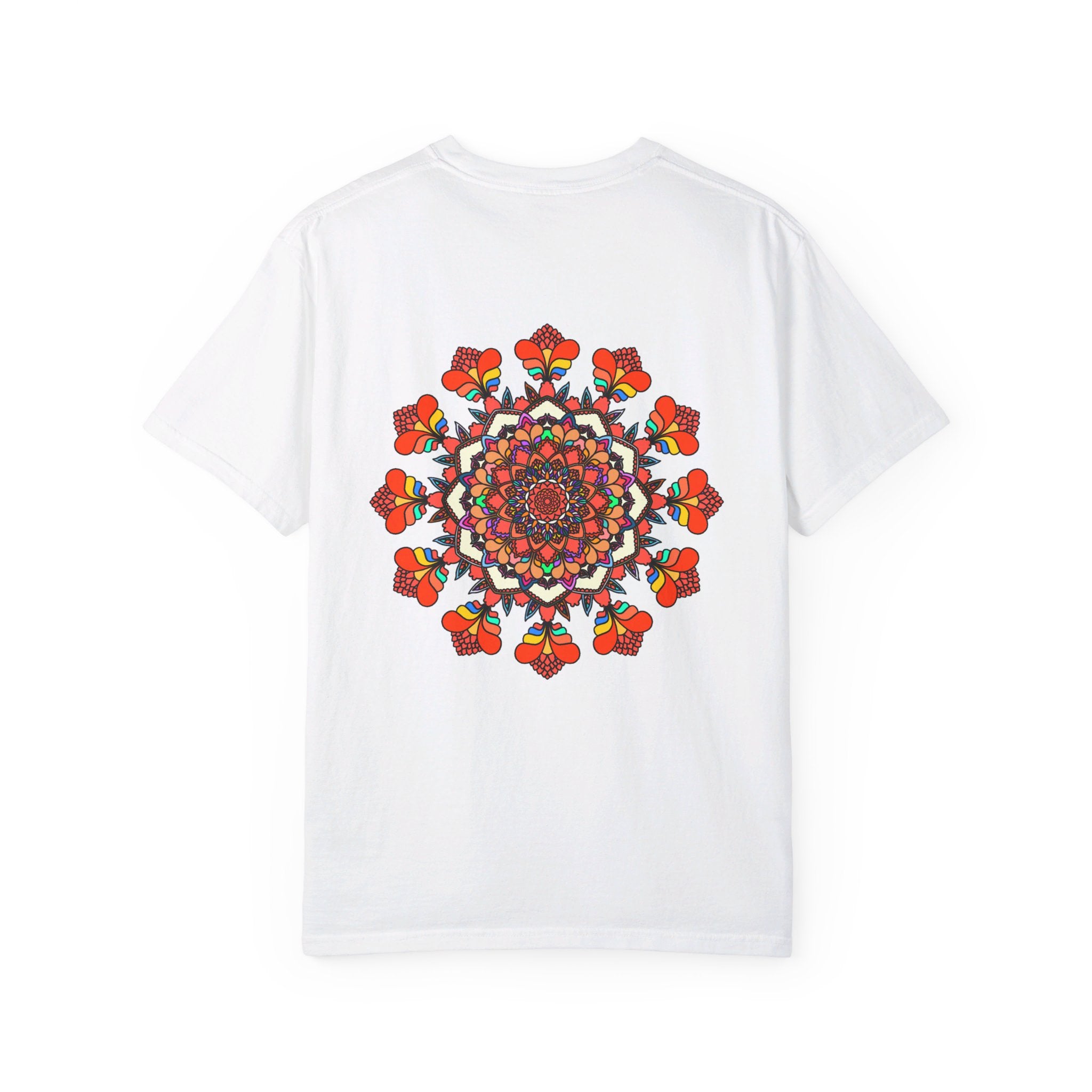 Unisex Mandala T-Shirt featuring intricate hand-drawn mandala art on 100% ring-spun cotton, garment-dyed for extra comfort