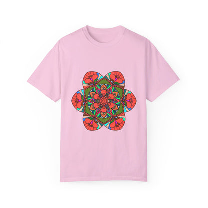 Unisex Mandala T-Shirt with Hand-Drawn Mandala Art on 100% Ring-Spun Cotton, Garment-Dyed for Extra Comfort