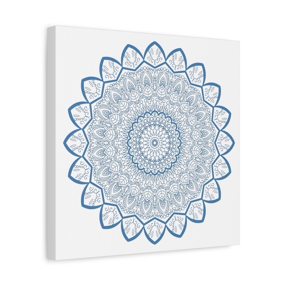 Beautiful handmade mandala design wall art in steel blue on matte canvas, stretched and 125 inches thick