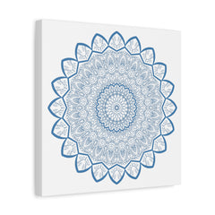 Beautiful handmade mandala design wall art in steel blue on matte canvas, stretched and 125 inches thick