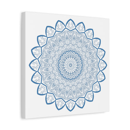 Beautiful handmade mandala design wall art in steel blue on matte canvas, stretched and 125 inches thick