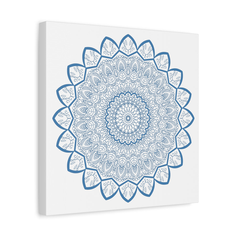Beautiful handmade mandala design wall art in steel blue on matte canvas, stretched and 125 inches thick