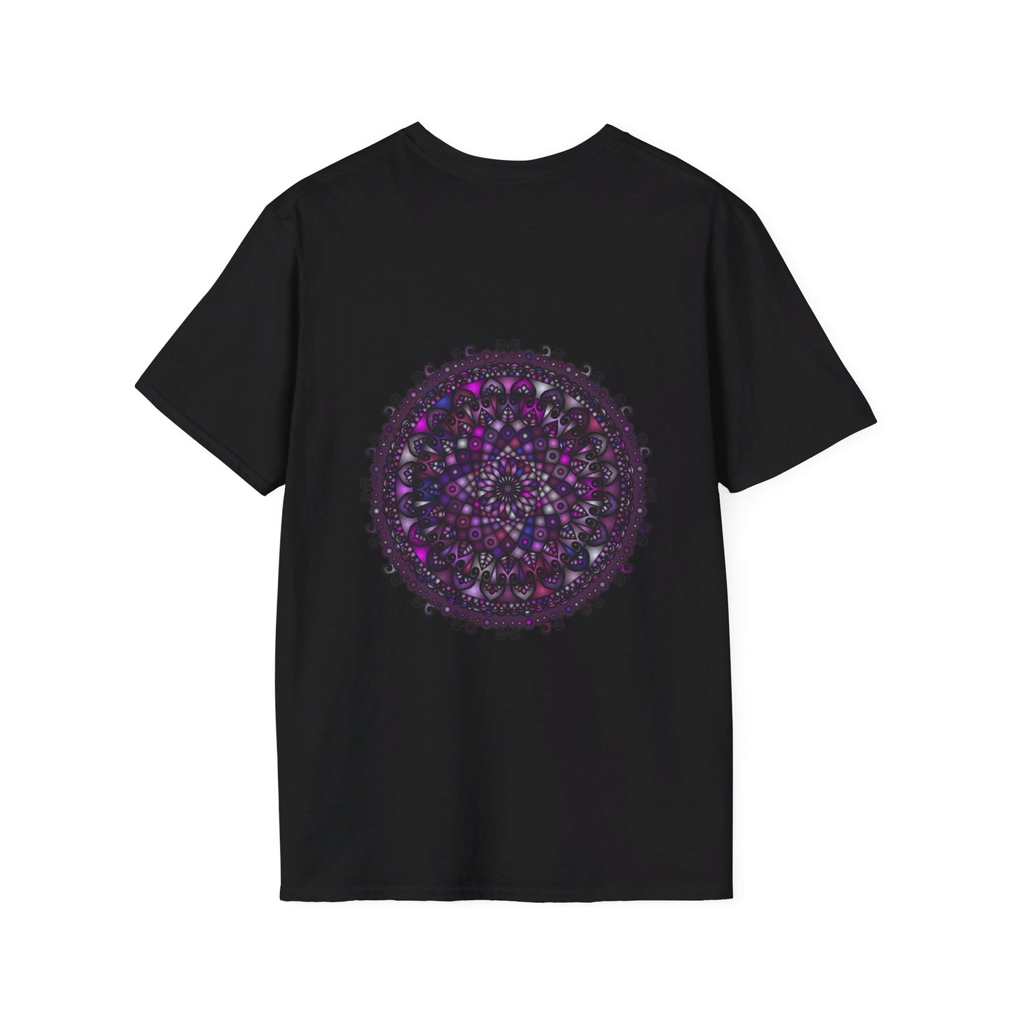 Softstyle unisex t-shirt featuring a hand-drawn purple mandala design