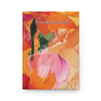 Abstraktes Notizbuch mit fließenden Pinselstrichen – Lebendige Blumen-, Orange-, Rosa- und Grüntöne