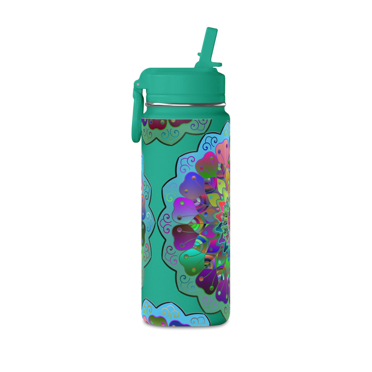 Mandala Floral 20oz Water Bottle — Colorful Boho Hydration Bottle