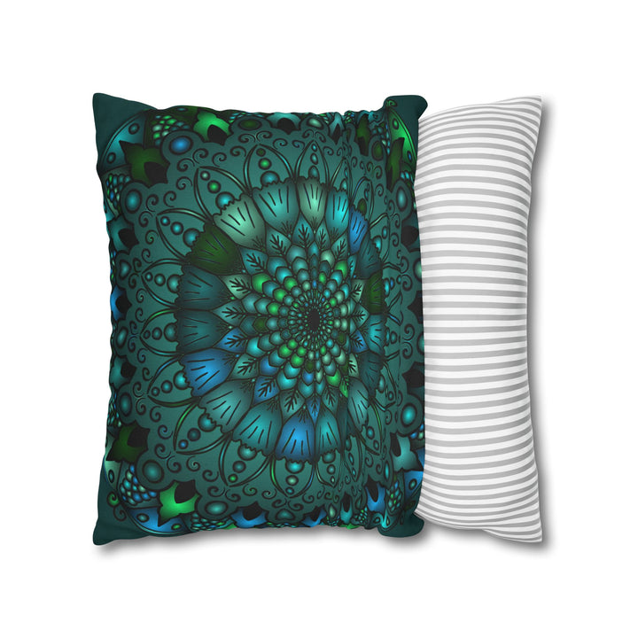 Spun Polyester Square Pillowcase featuring Hand-drawn Mandala Art in Original Fine Art Style