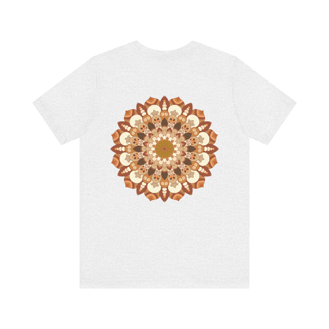 A beautiful mandala-inspired tee featuring intricate spiritual symbols for peace and harmony