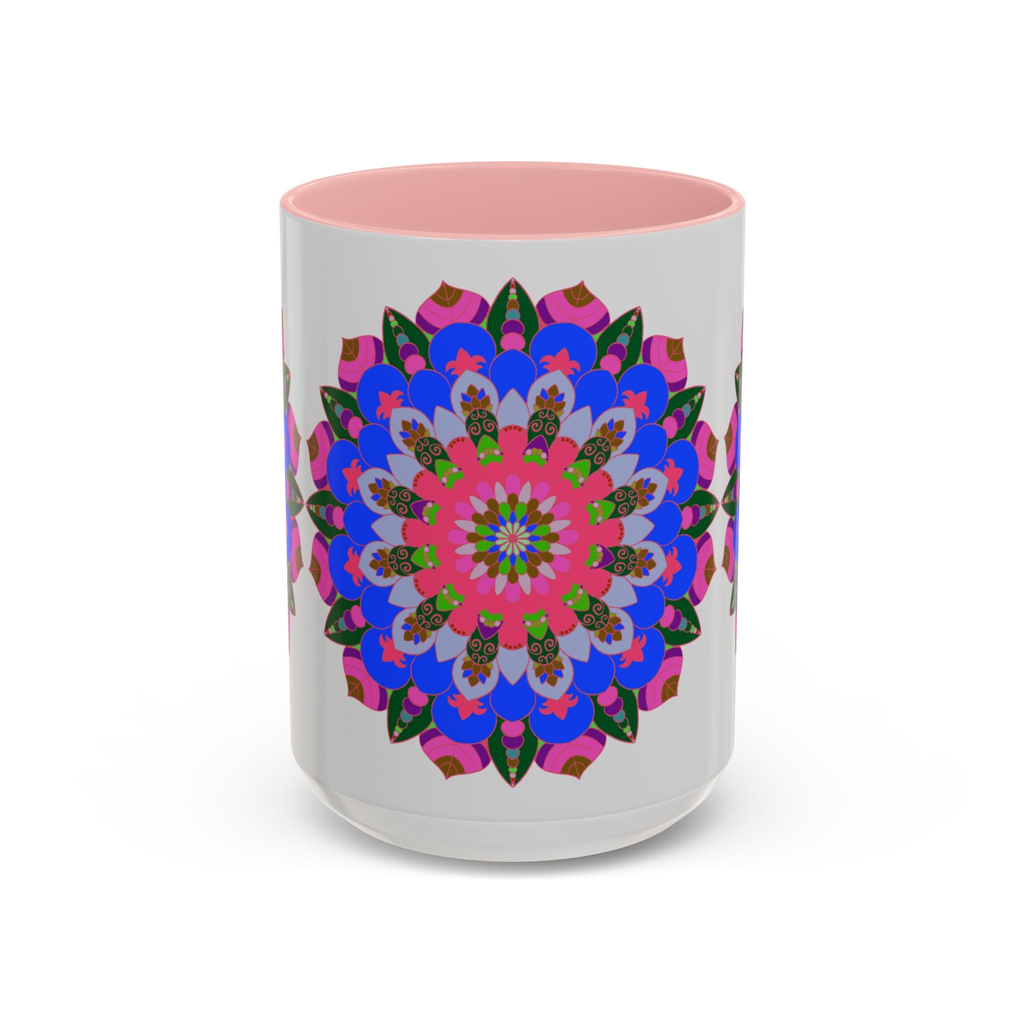 Colorful and detailed mandala design on a white ceramic mug