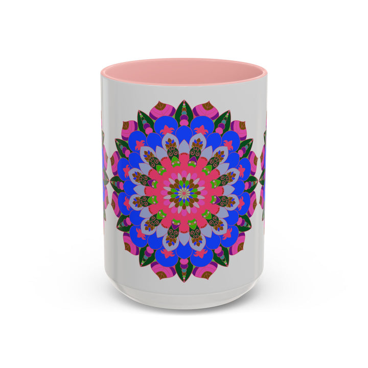 Colorful and detailed mandala design on a white ceramic mug