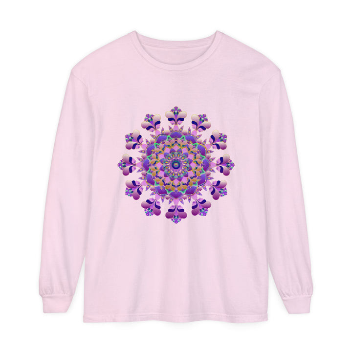 Intricate Mandala design in vibrant colors on a unisex long sleeve T-shirt