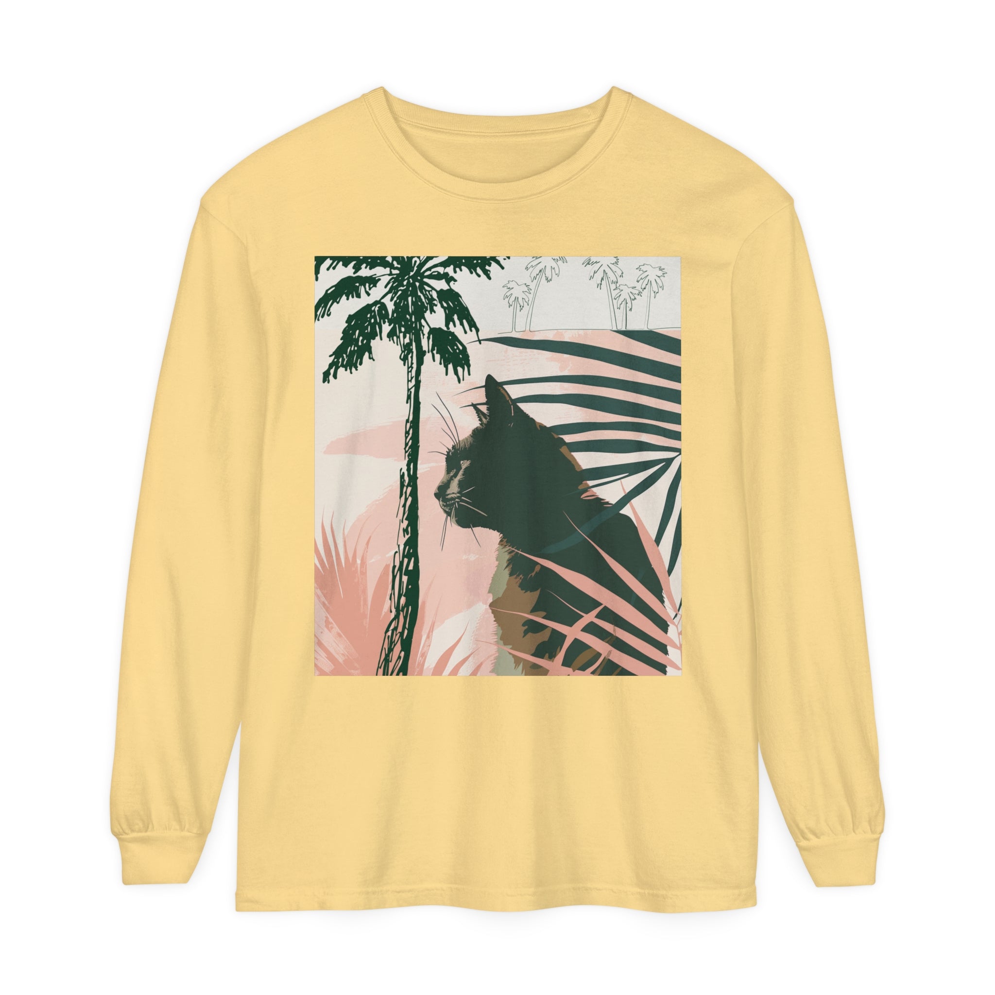 Black Cat Jungle Long Sleeve T-Shirt with jungle-themed graphic alt text 10