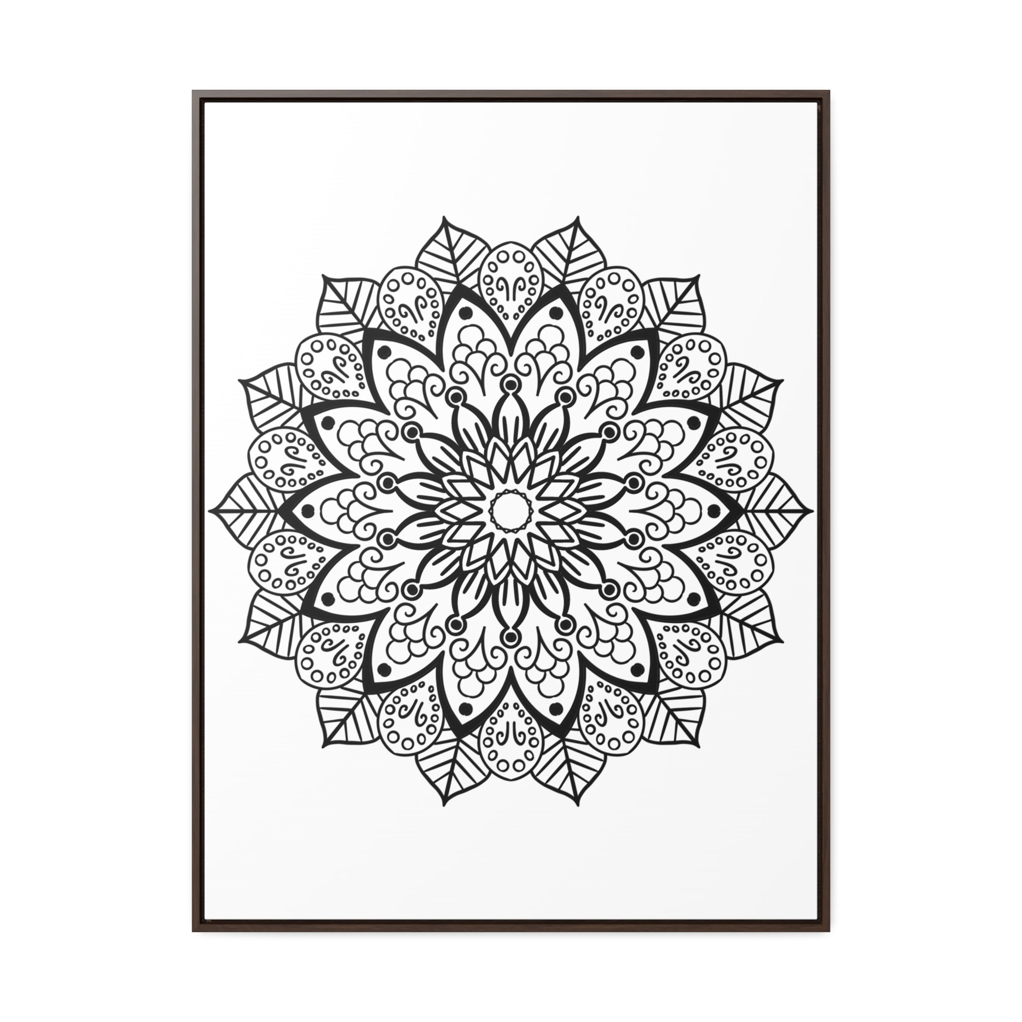 Black and white mandala handmade art on gallery canvas wraps