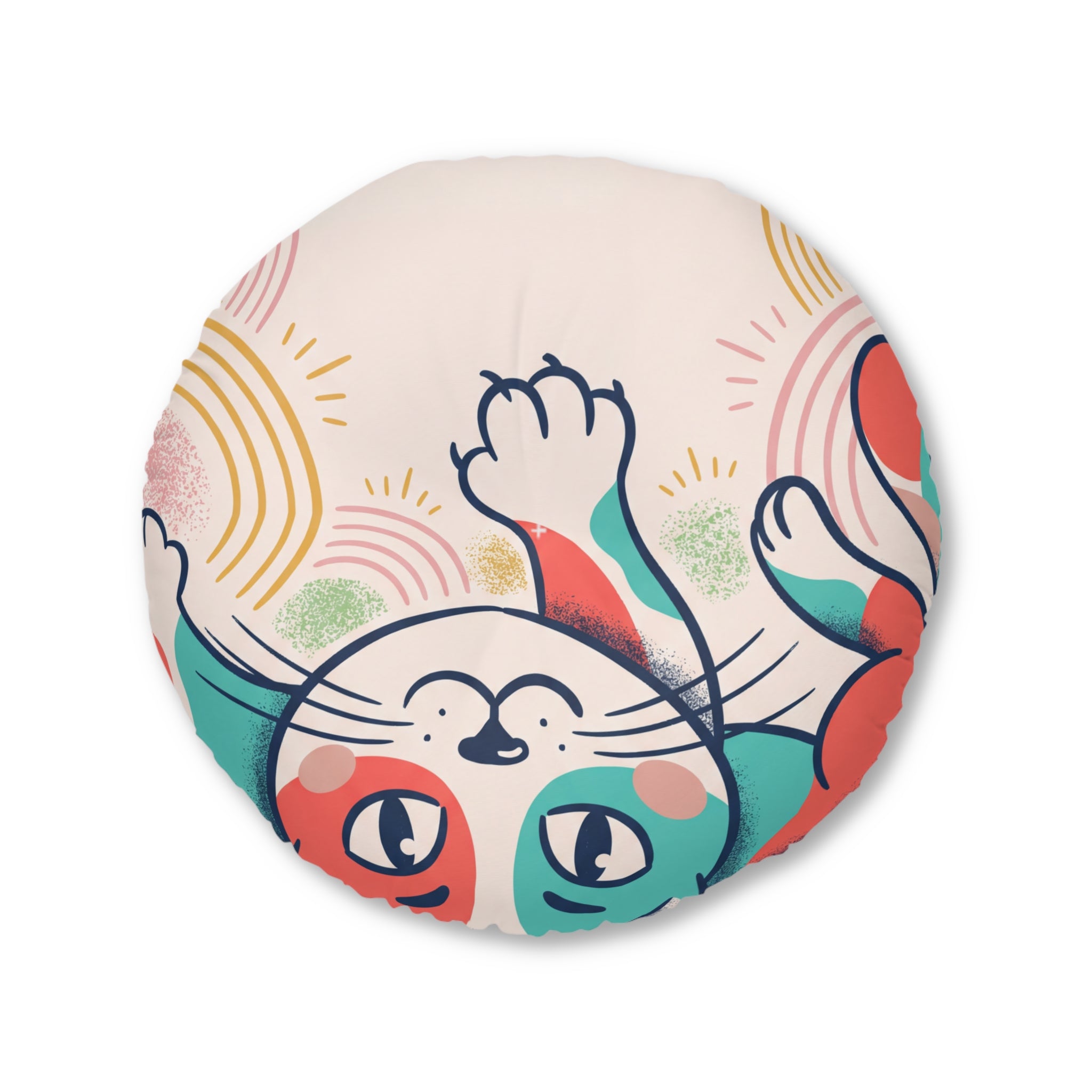 Rundes Bodenkissen „Boho Cat Hug“