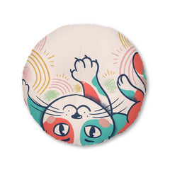 Boho Cat Hug Round Floor Pillow