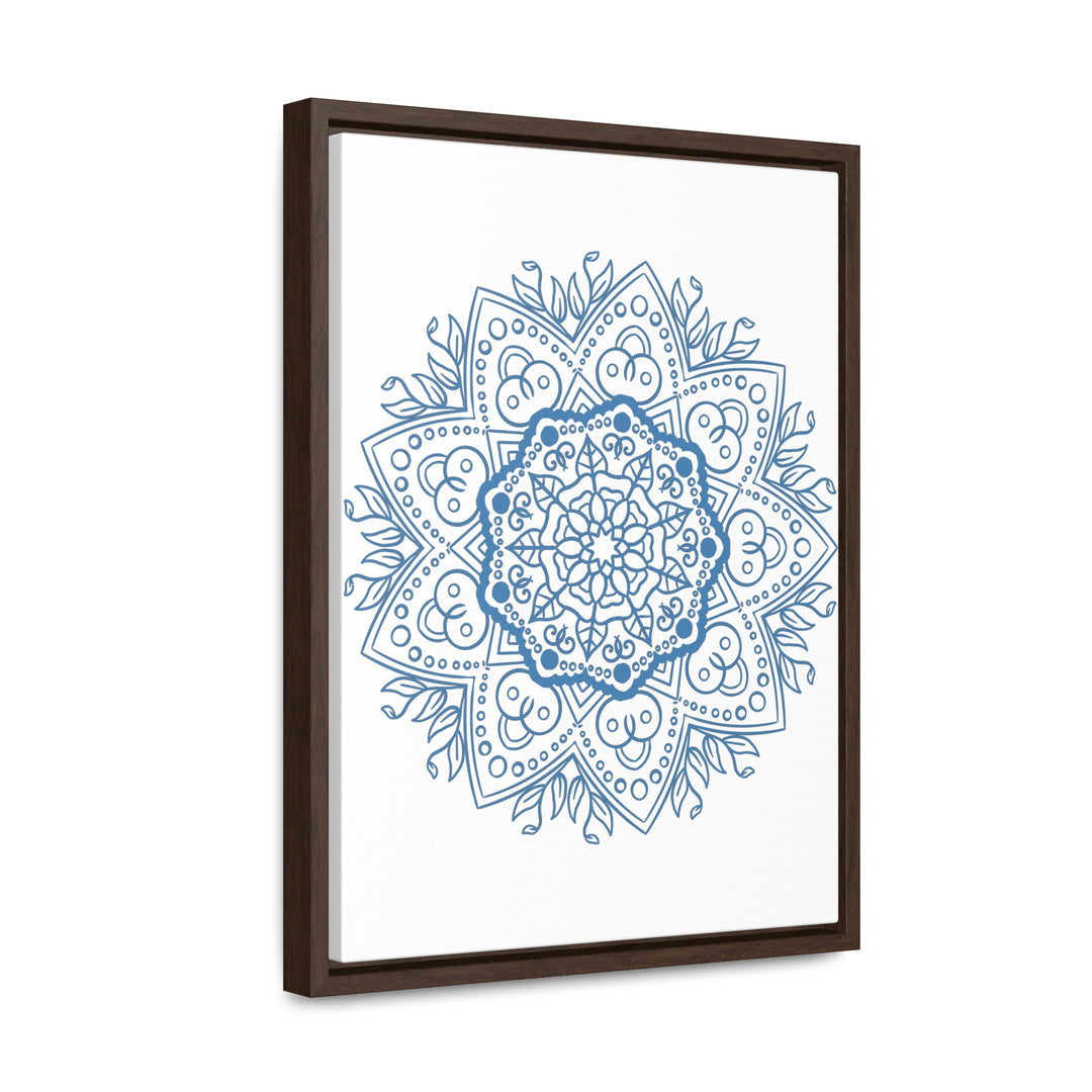 Vertical frame gallery canvas wraps featuring handmade steel blue mandala design wall art