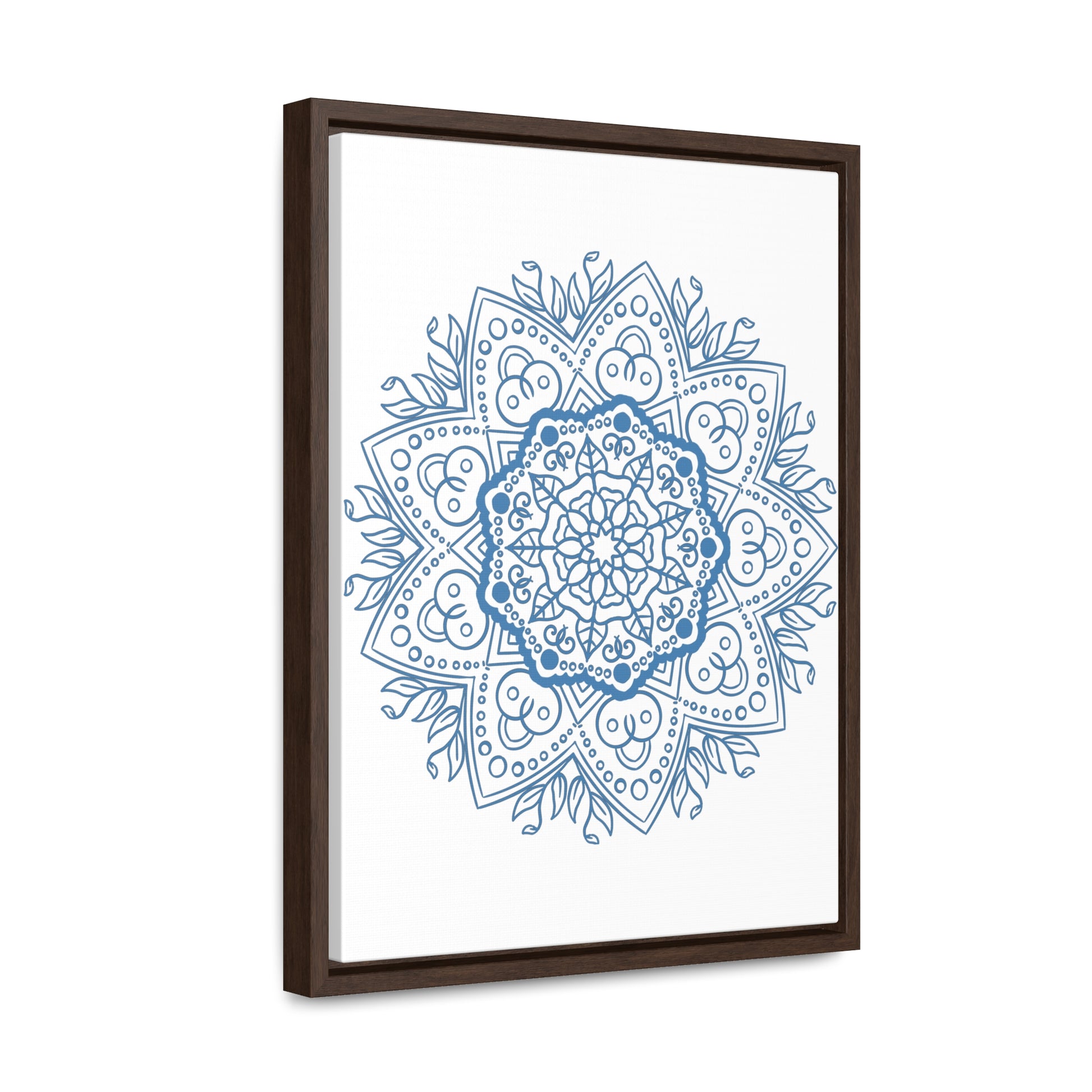 Vertical frame gallery canvas wraps featuring handmade steel blue mandala design wall art