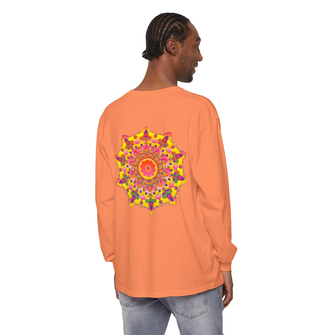 Vibrant Mandala Unisex Long Sleeve T-Shirt with intricate design and colorful pattern