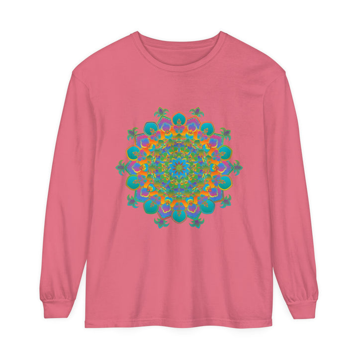 Colorful and intricate mandala design long sleeve unisex t-shirt for vibrant fashion statement