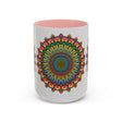 Colorful and vibrant Mandala Art Mug with spiritual symbols and intricate designs