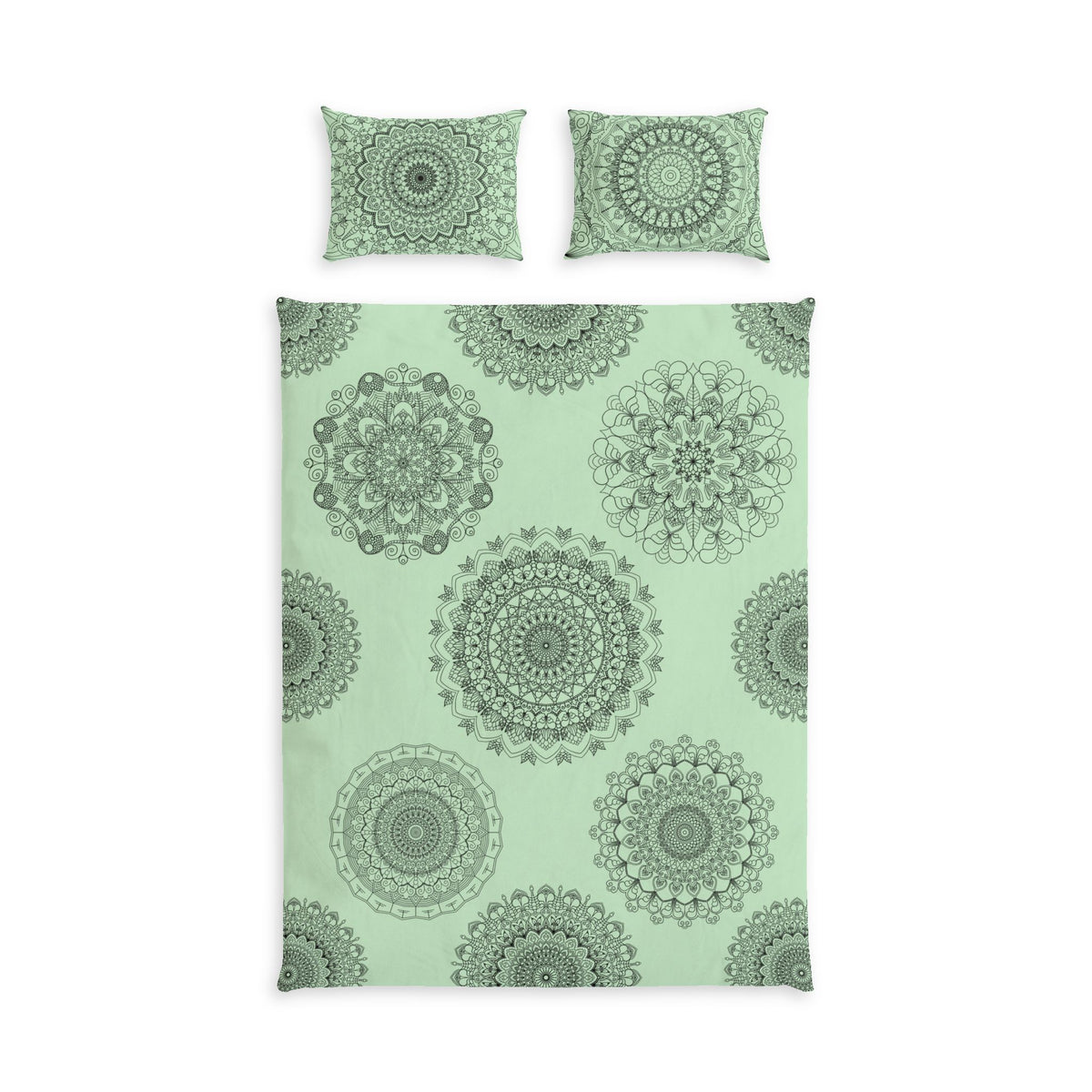 Mandala Cotton Bed Set - Mint Green Hand-Drawn Mandala Duvet Cover & Pillowcases