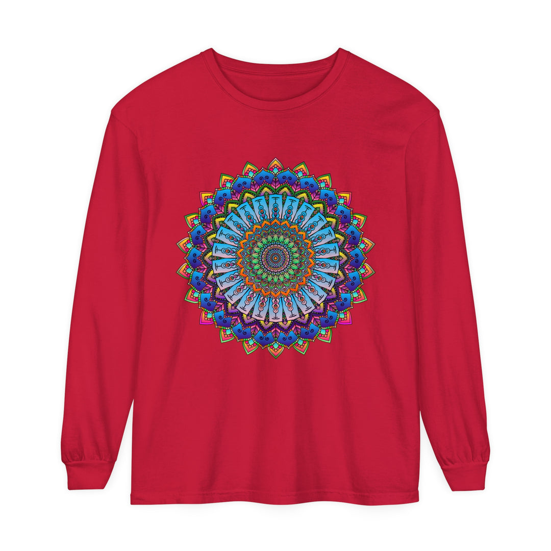 Colorful and intricate mandala design long sleeve t-shirt for both men and women