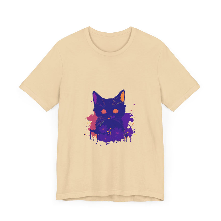 Black Cat Mystery - Abstract Art T-Shirt featuring a striking black cat design on a high-quality, comfortable shirt perfect for art lovers and cat enthusiasts