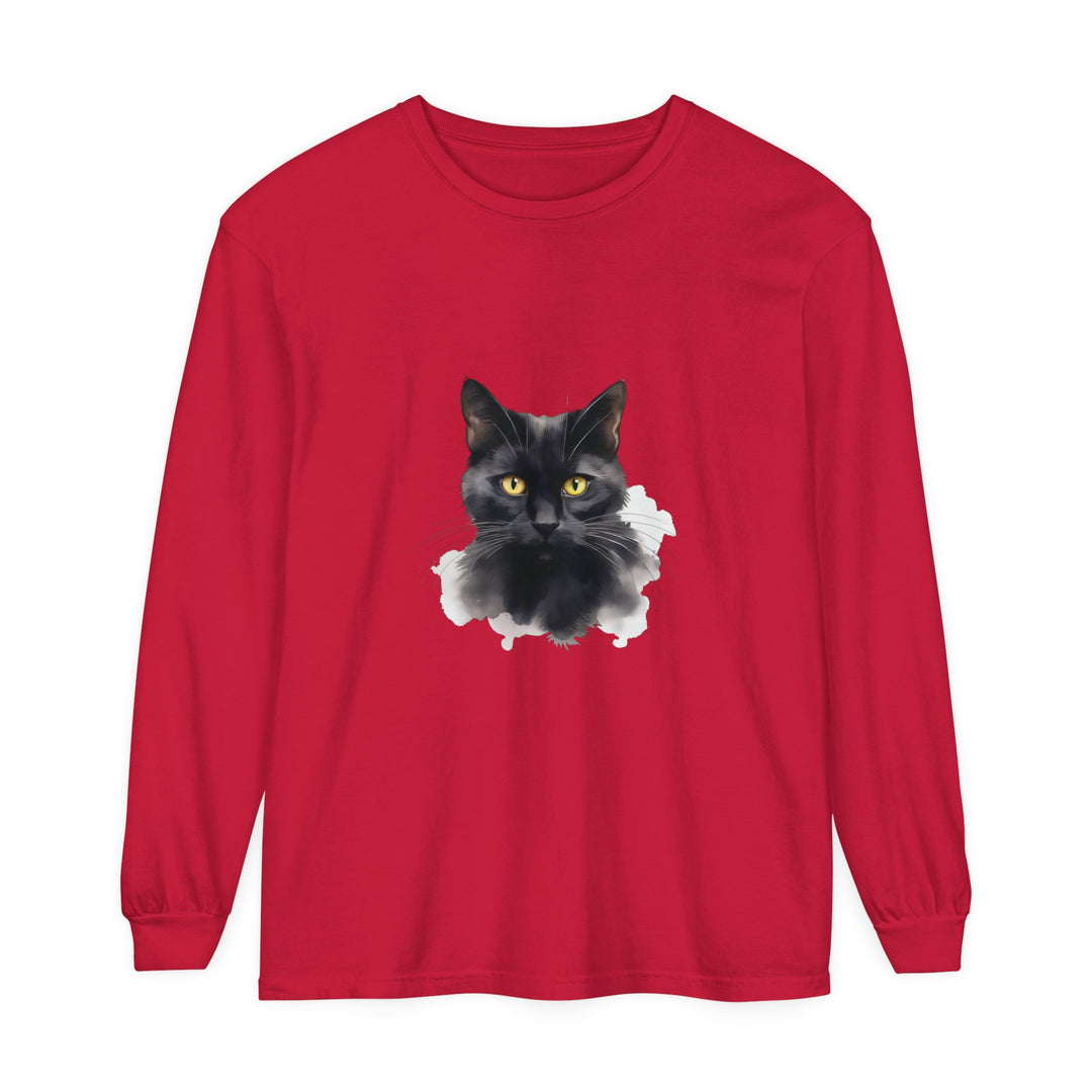 Black Cat Portrait Unisex Long Sleeve T-Shirt featuring a detailed feline design