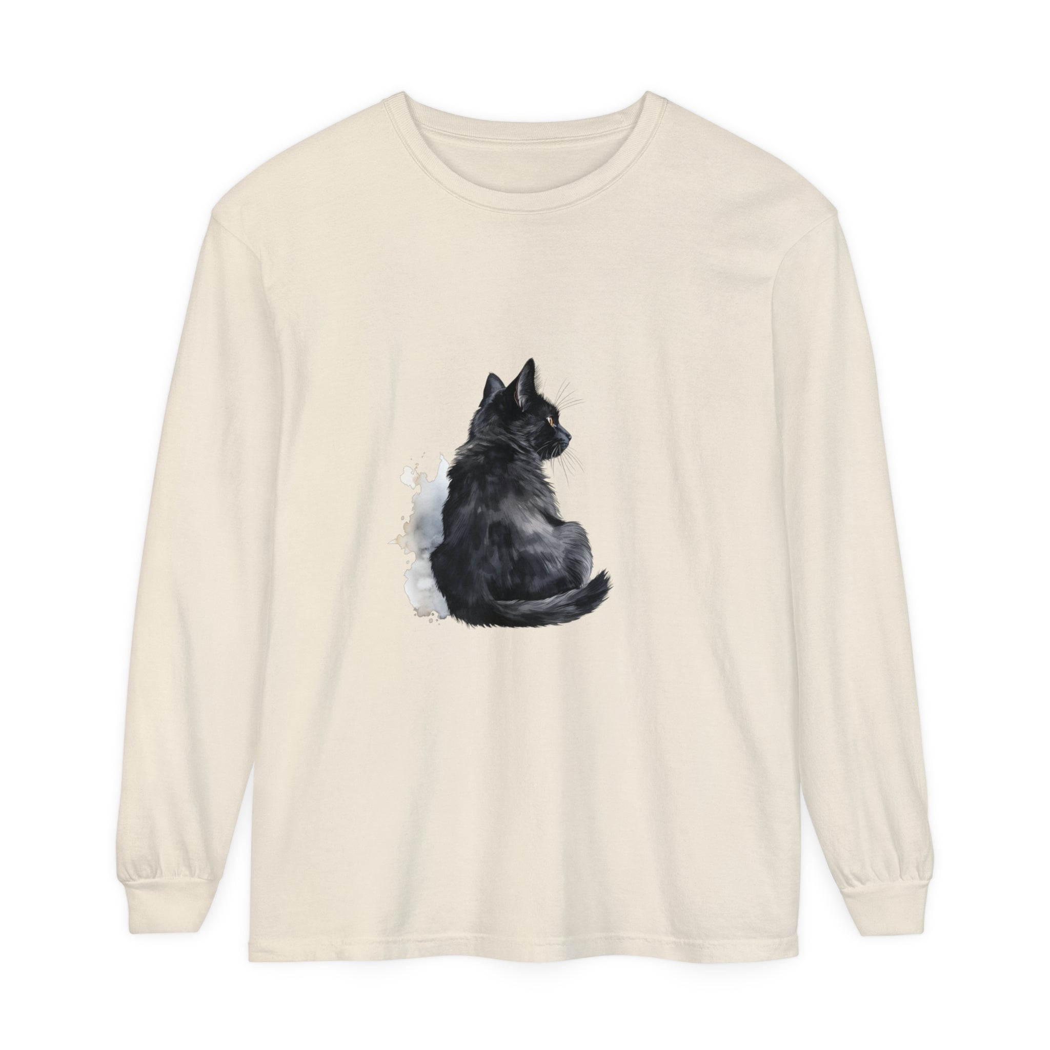 Black Cat Watercolor Unisex Long Sleeve T-Shirt with vibrant watercolor design