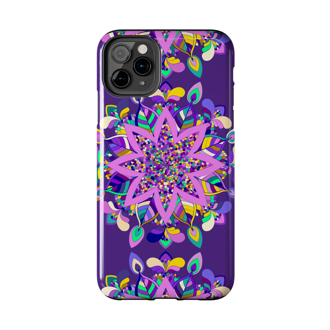 Hand-drawn purple mandala art phone case designed for iPhone X/XS