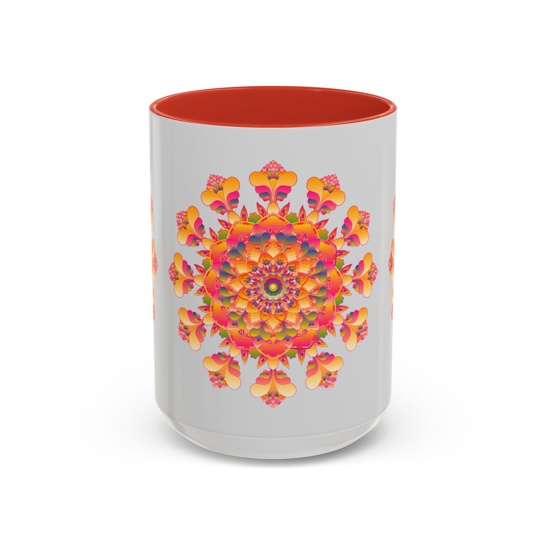 Colorful Mandala Art Mug with Floral Design on White Ceramic Background