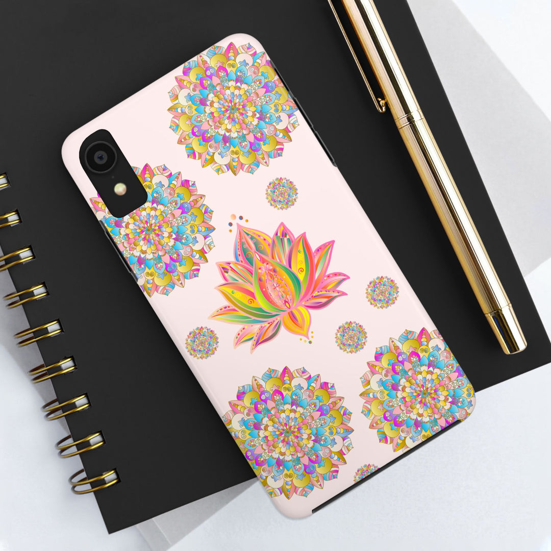 Beautiful light pink phone case with intricate mandala lotus flower design