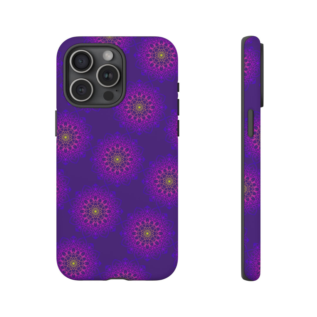 Intricate Purple Floral iPhone Case with Bold Mandala Design
