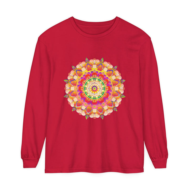 Vibrant Mandala Unisex Long Sleeve T-Shirt featuring intricate, colorful mandala design