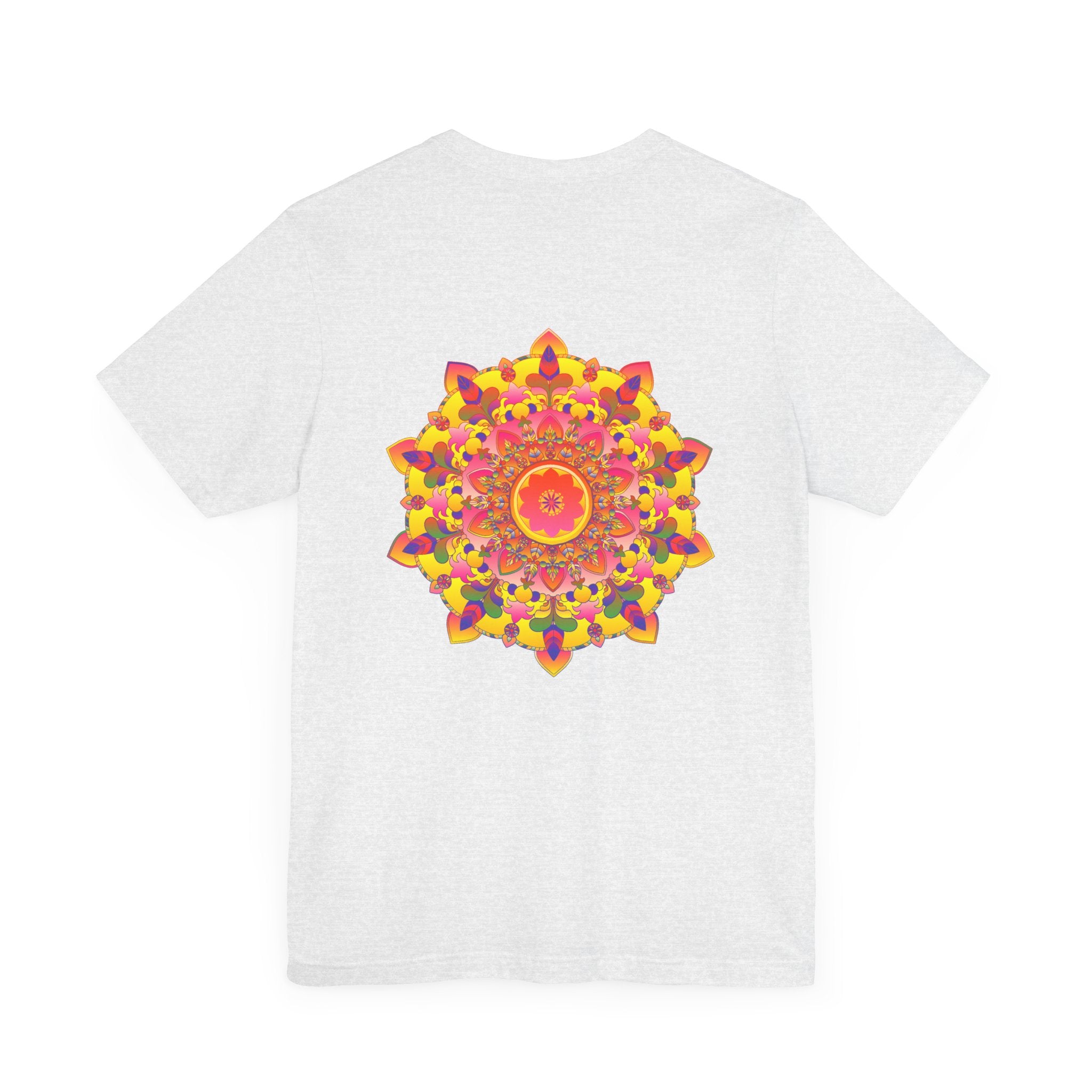 A vibrant mandala tee featuring intricate spiritual designs for peace and harmony