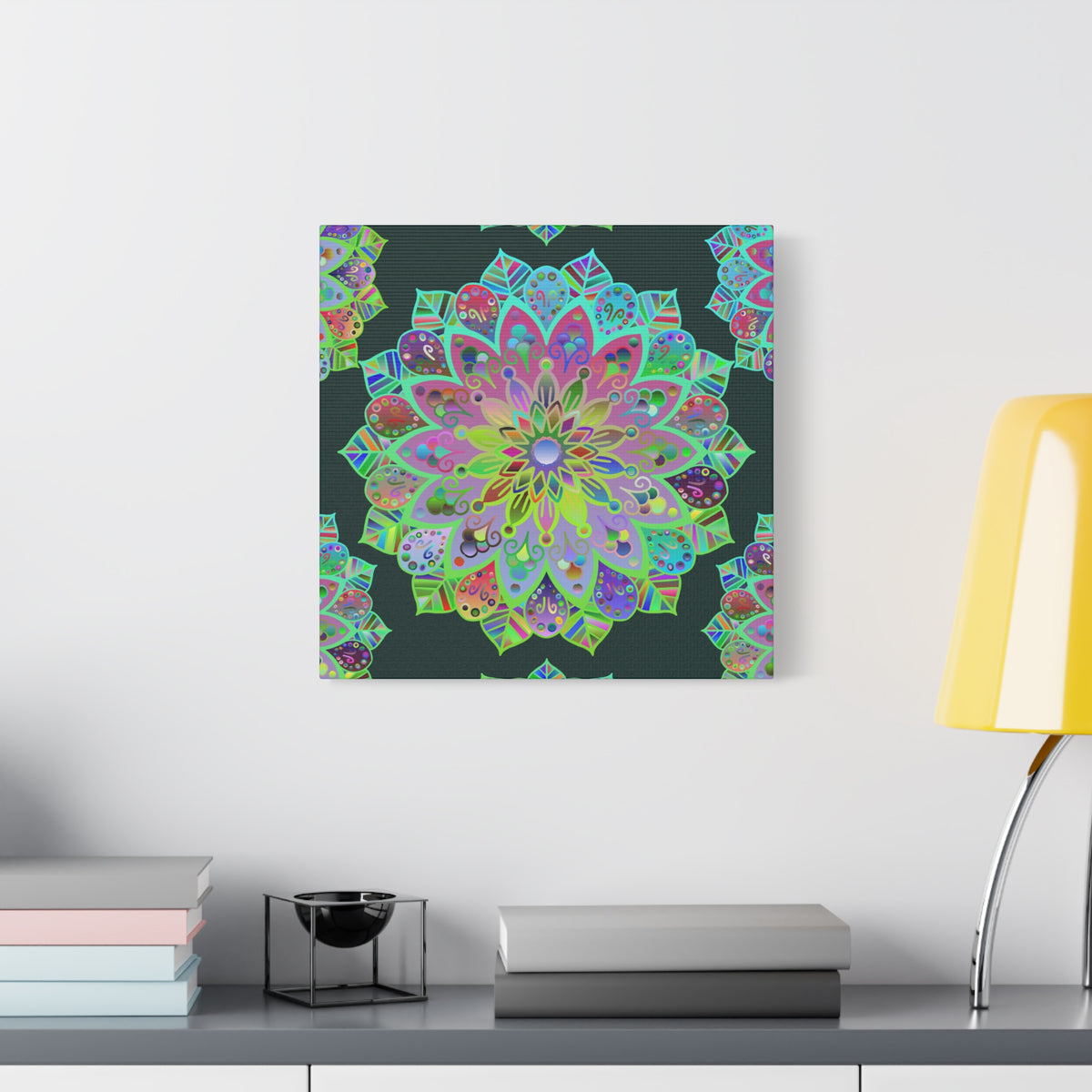 Vibrant Mandala Matte Canvas Wall Art — Colorful Floral Boho Stretched Print