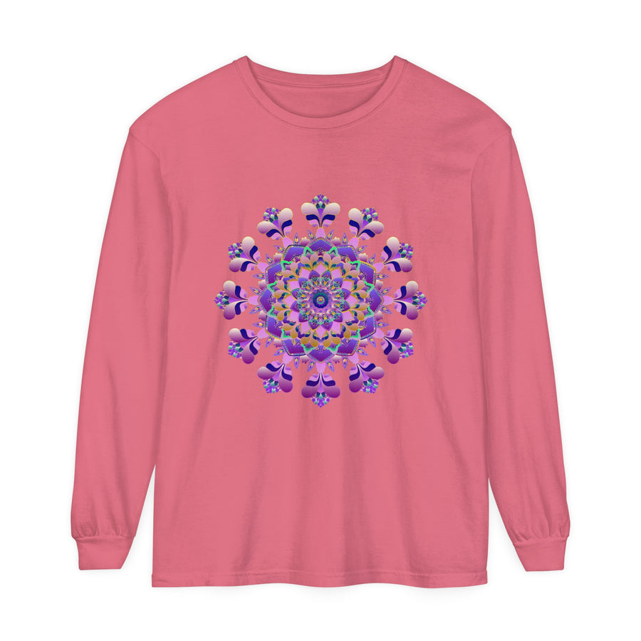 Intricate Mandala Long Sleeve T-Shirt - Unisex, featuring a detailed and colorful mandala design on a comfortable, versatile long sleeve shirt for men and women