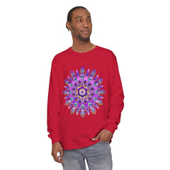 Vibrant purple and gold mandala design long sleeve t-shirt for women