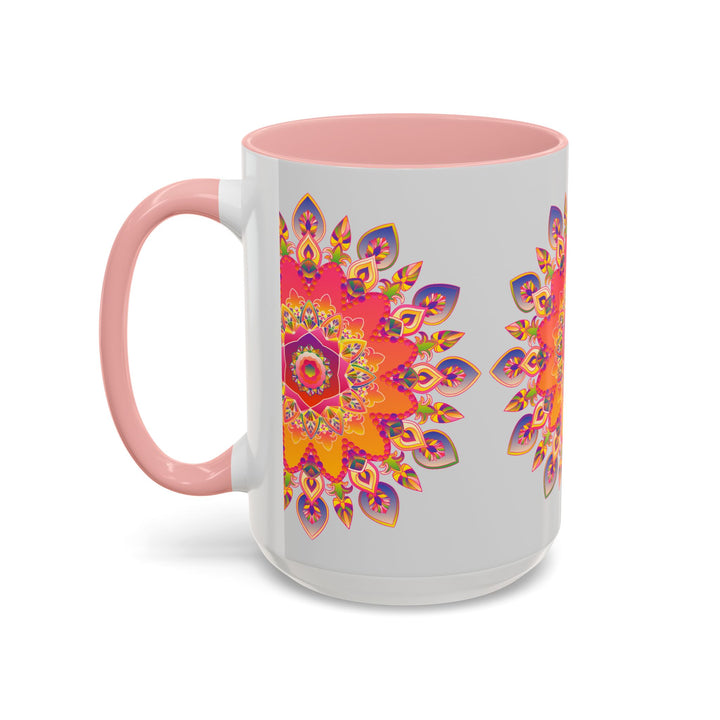 Mandala Art Mug featuring vibrant colors and intricate design on grey background