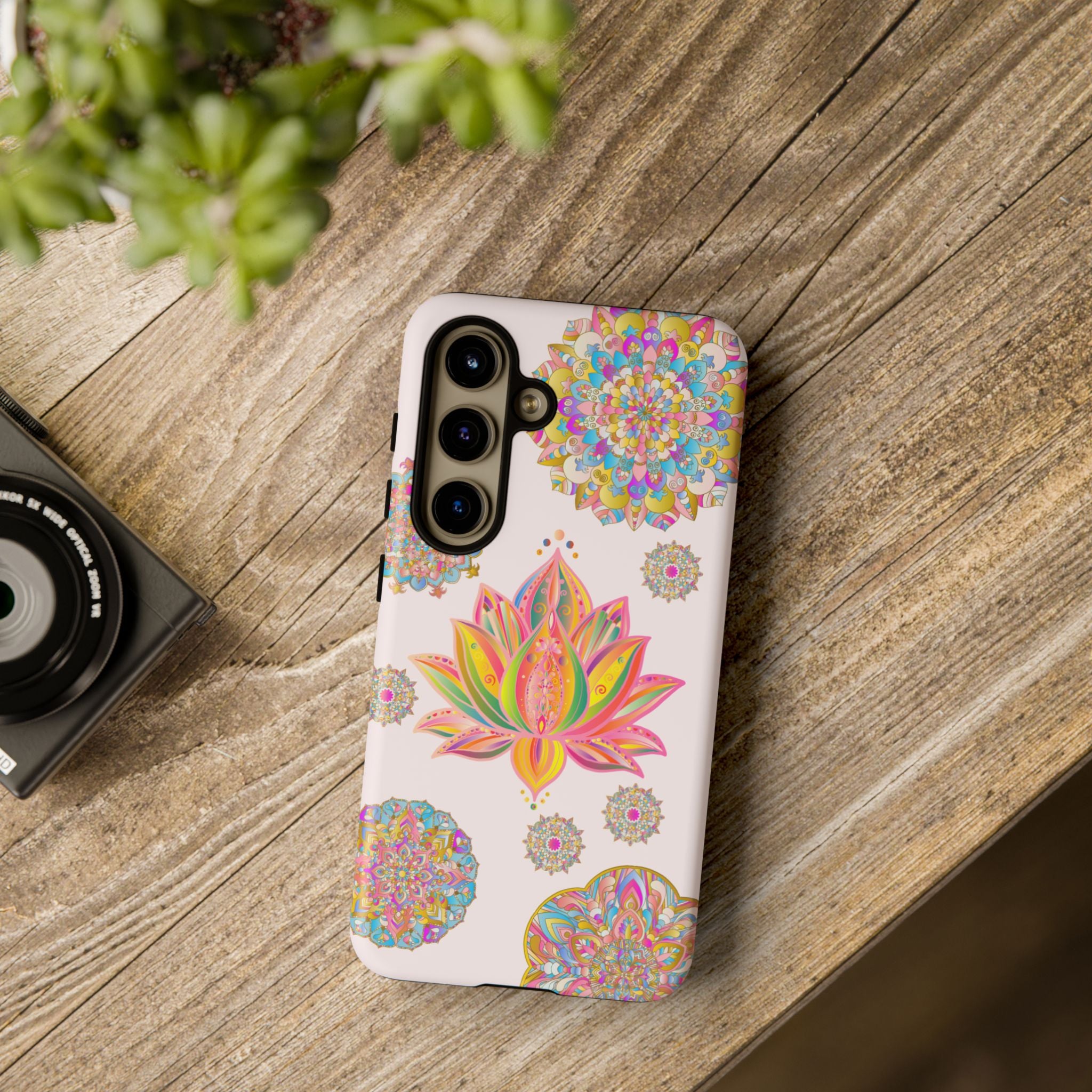 Light pink phone case with a beautiful lotus flower mandala design