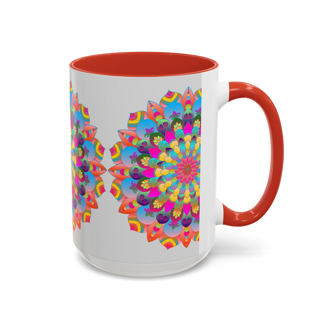 Circular mandala art mug with bright and vibrant colors