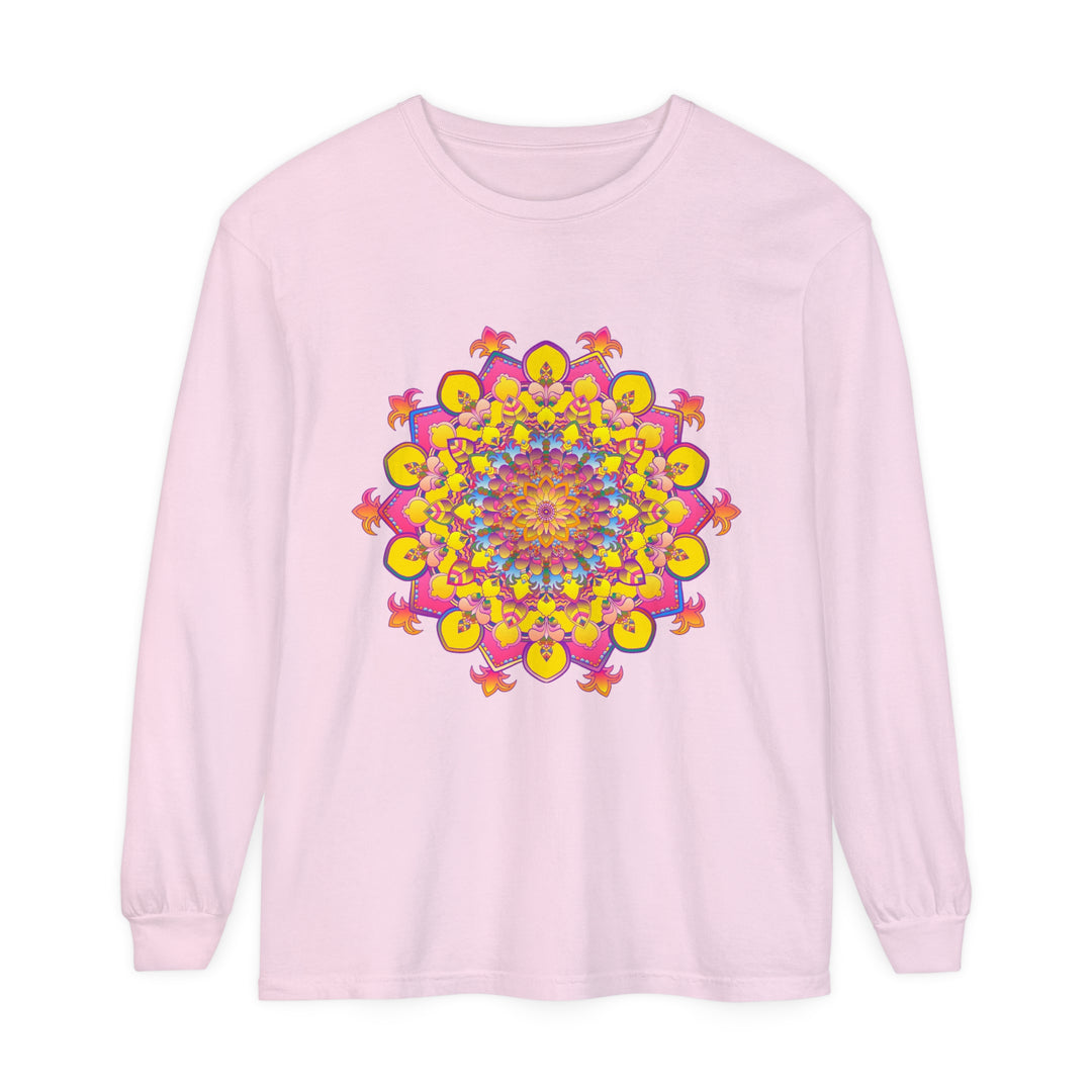 Colorful and intricate mandala design on a comfortable unisex long sleeve t-shirt