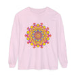 Colorful and intricate mandala design on a comfortable unisex long sleeve t-shirt