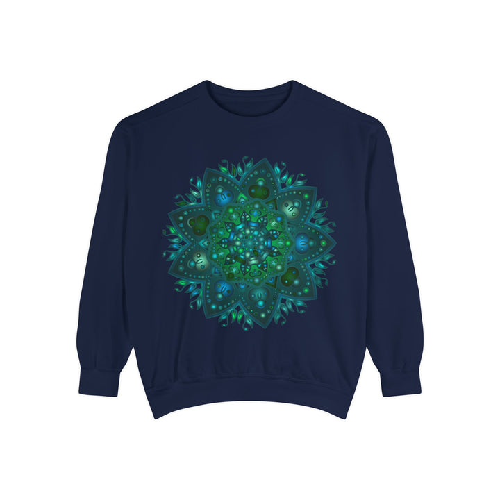 Fashionable sweatshirt with beautiful teal and blue mandala pattern