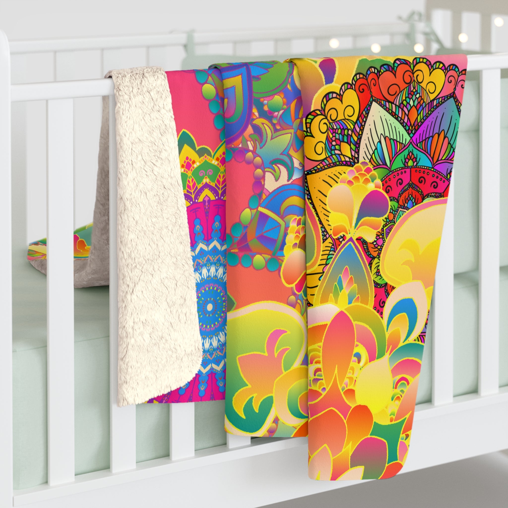 Psychedelic Floral Mandala Sherpa Blanket