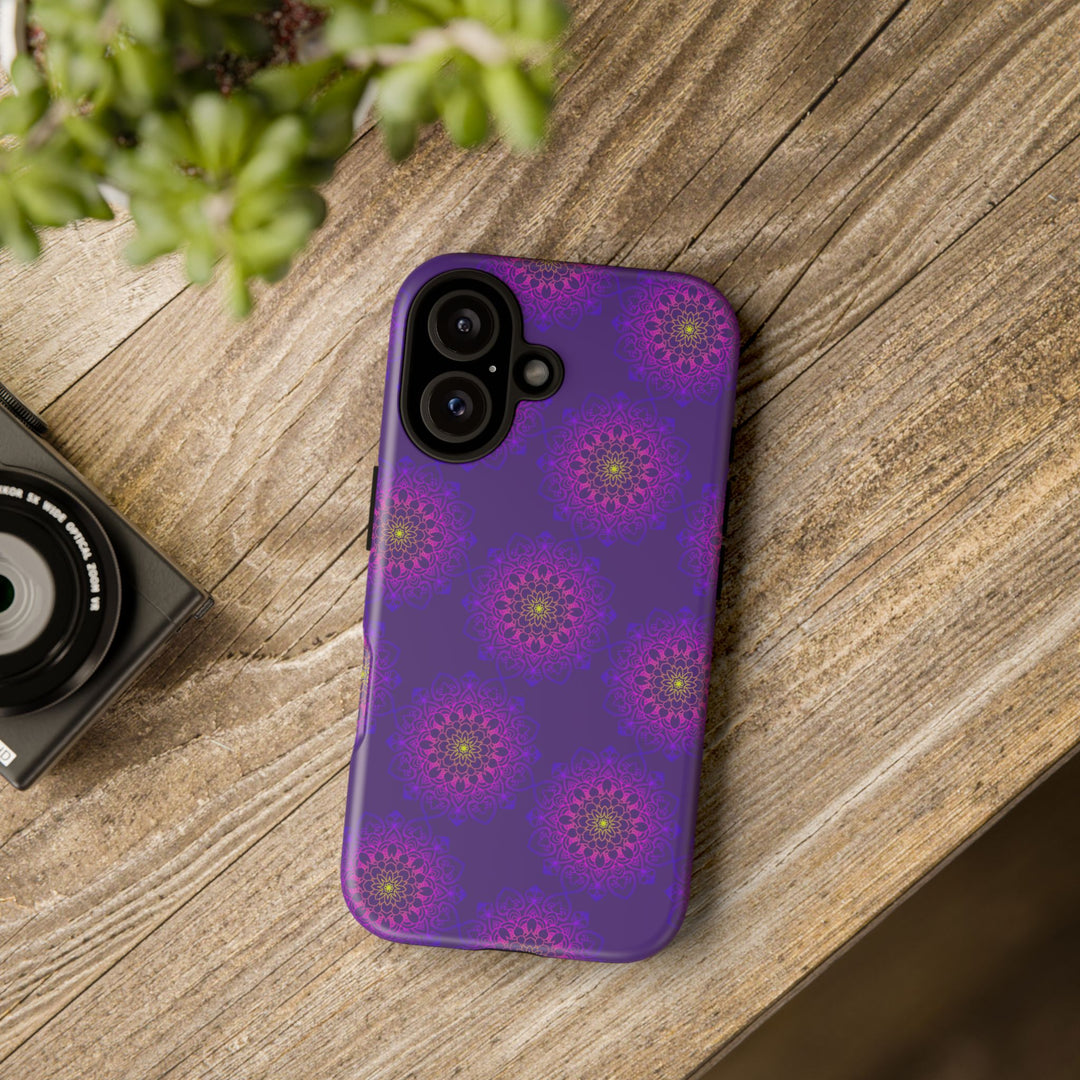 Intricate Purple Floral iPhone Case with Bold Mandala Design