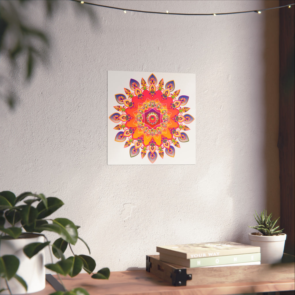 Vibrant Floral Mandala Fine Art Poster — Boho Wall Decor for Living Room & Meditation